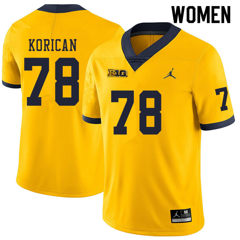 Women #78 Griffin Korican Michigan Wolverines College Football Jerseys Sale-Yellow